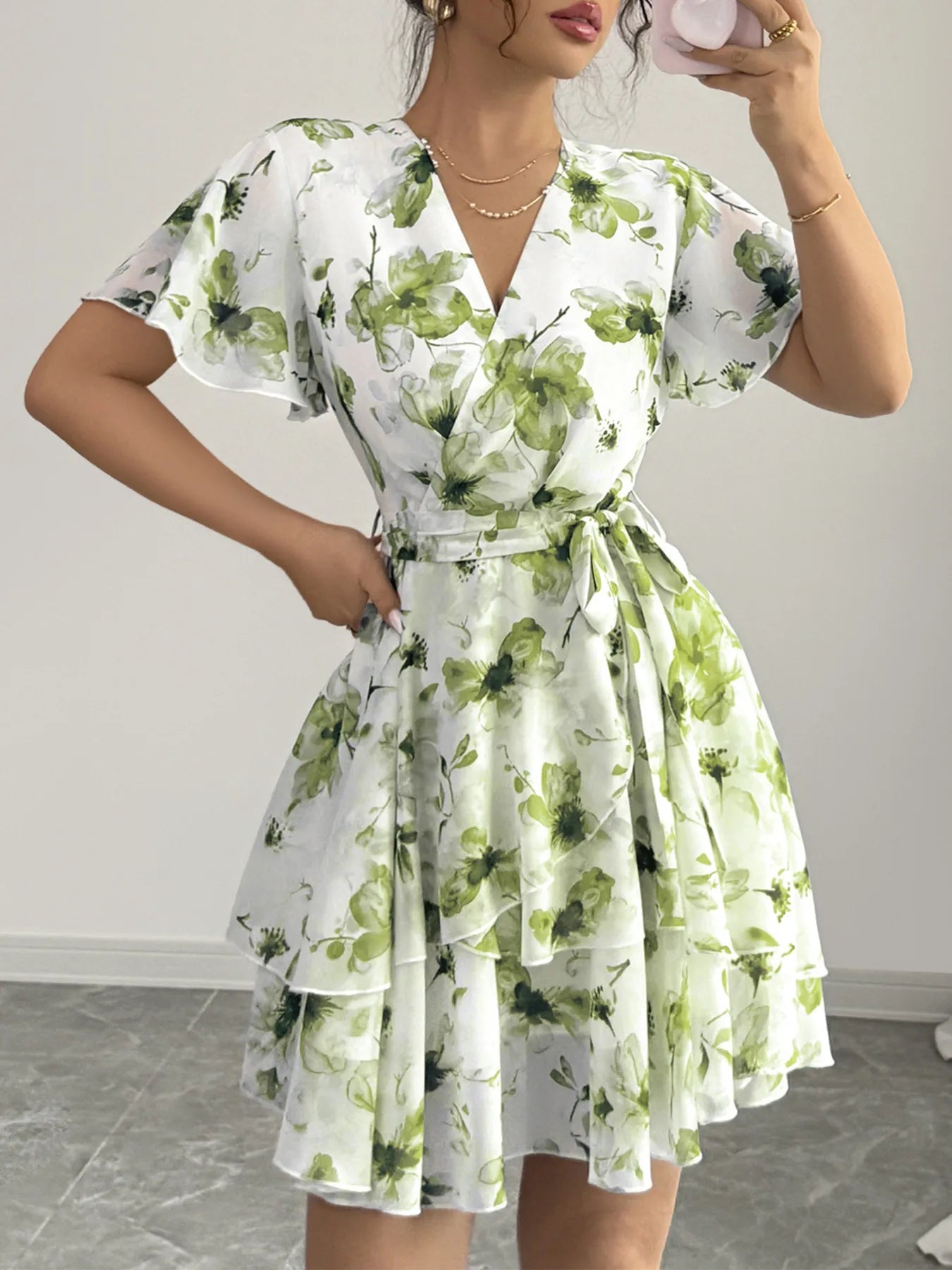 Printed Surplice Layered Mini Dress - Blushé Belle