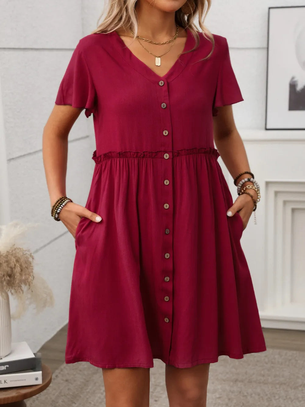 Button Front Flutter Sleeve Dress - Blushé Belle