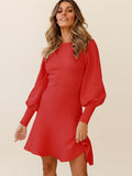Round Neck Lantern Sleeve Sweater Dress - Blushé Belle