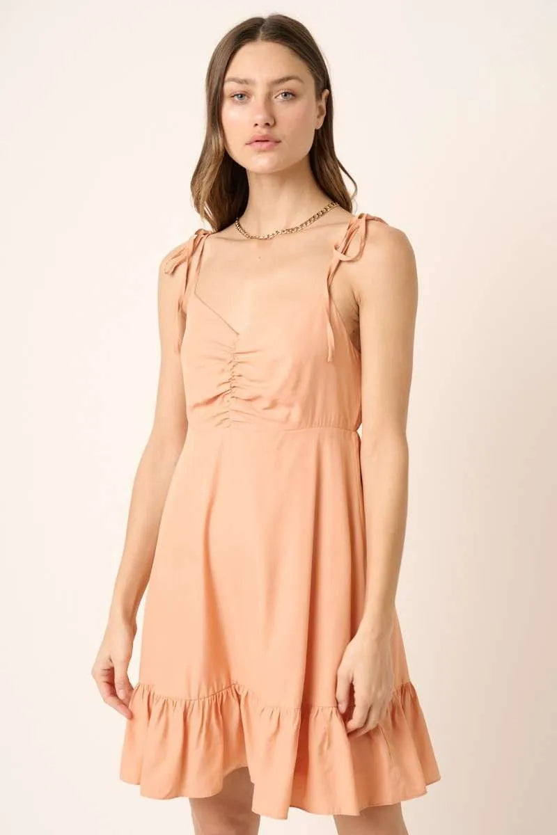 Mittoshop Ruched Detail Spaghetti Tie Mini Dress - Blushé Belle