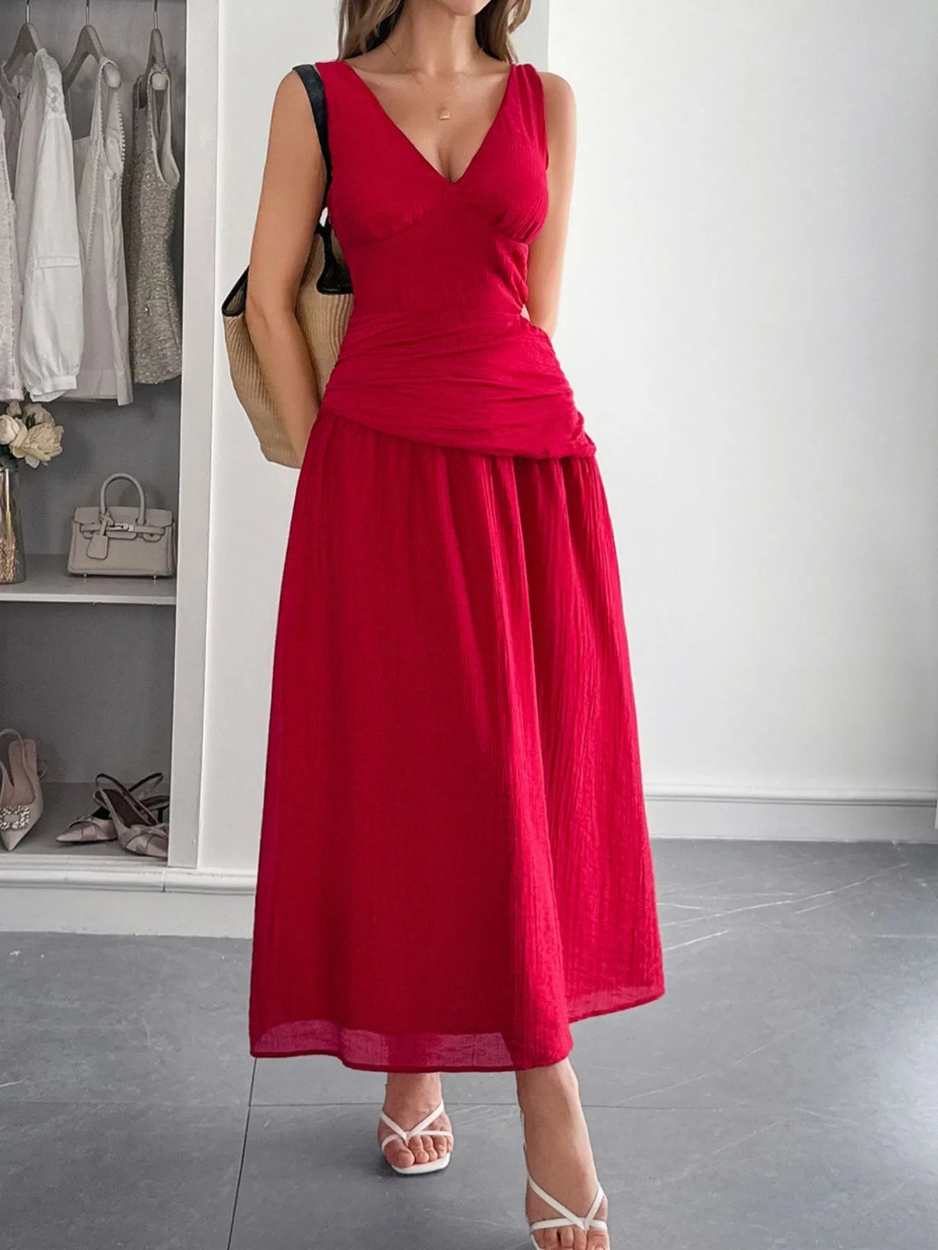 Cutout V-Neck Sleeveless Midi Dress - Blushé Belle