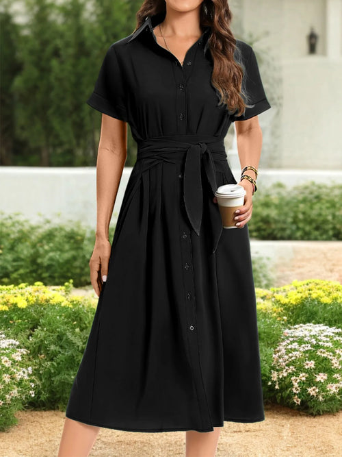 Button Down Belted Midi Shirt Dress - Blushé Belle