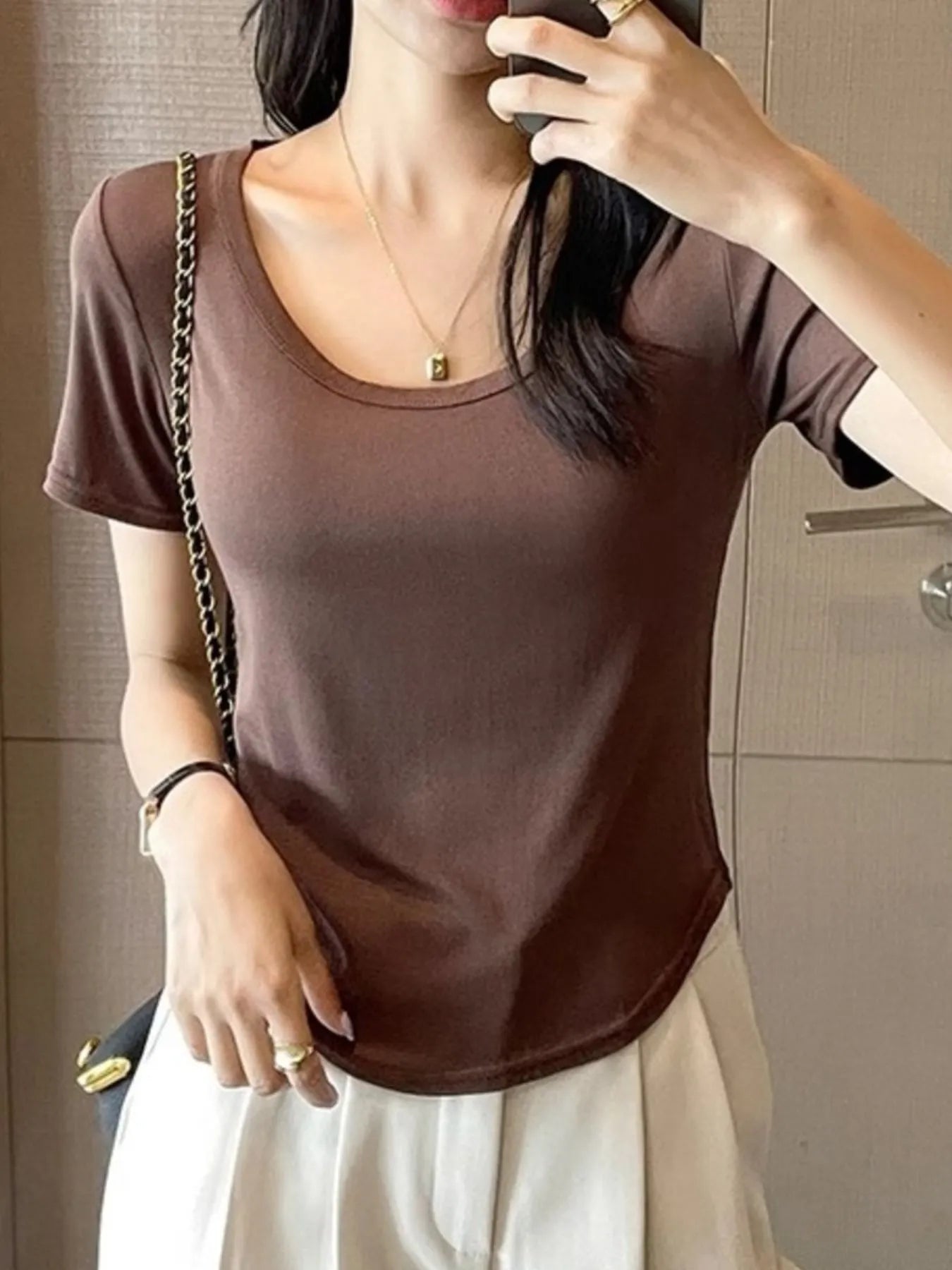 Plus Size Round Neck Short Sleeve T-Shirt - Blushé Belle