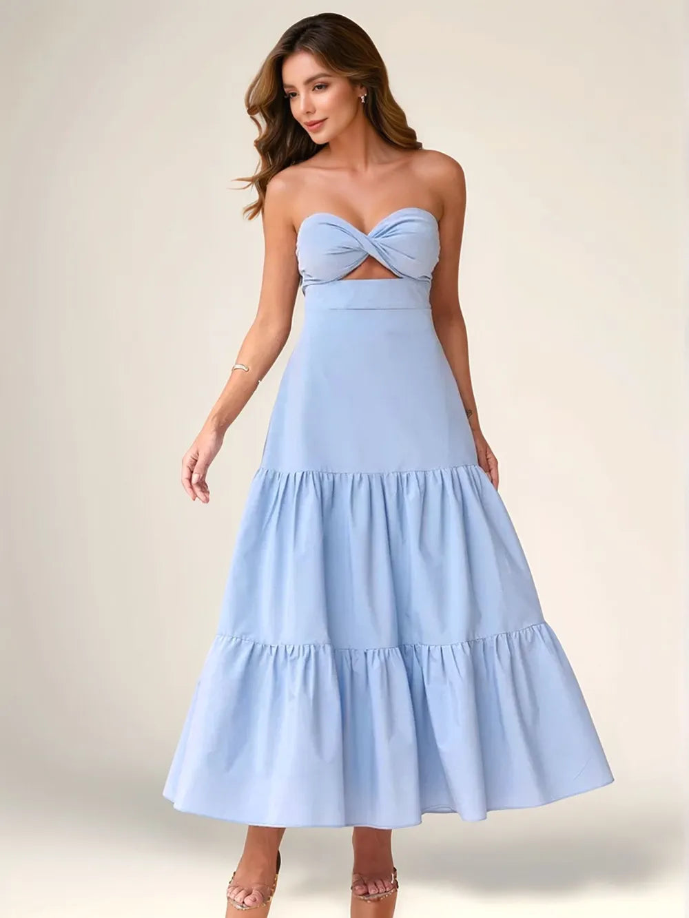 Twist Front Cutout Tiered Maxi Dress - Blushé Belle