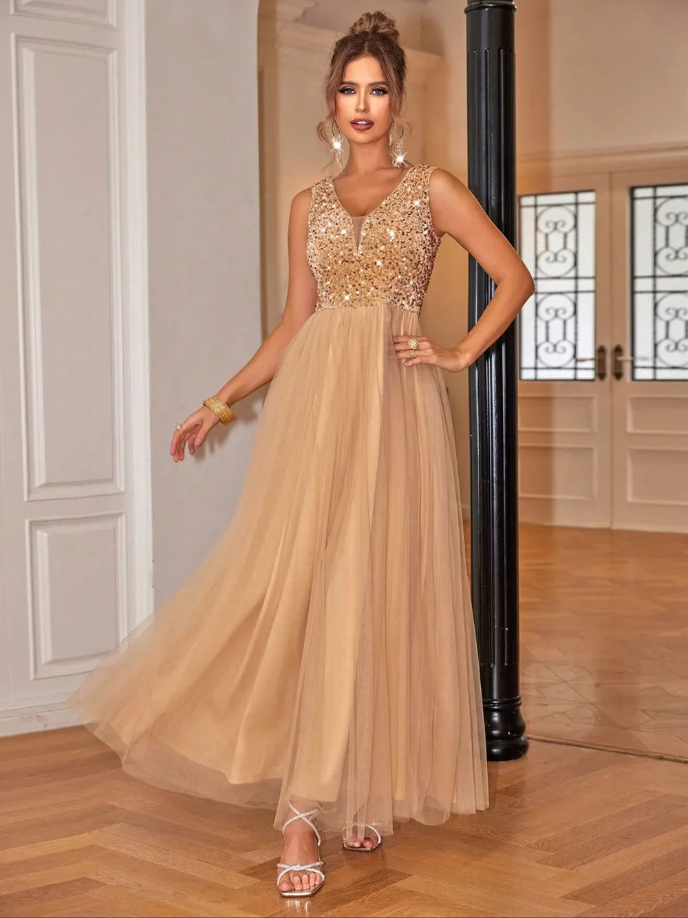 Sequin V-Neck Sleeveless Dress - Blushé Belle