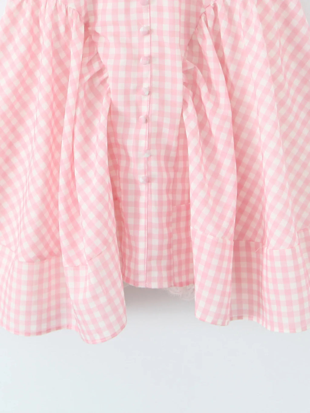 Gingham Ruffle Mini Dress with Lace Trim - Blushé Belle