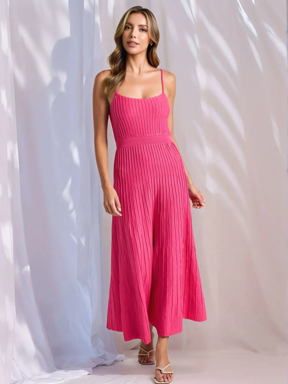 Textured Scoop Neck Midi Cami Dress - Blushé Belle