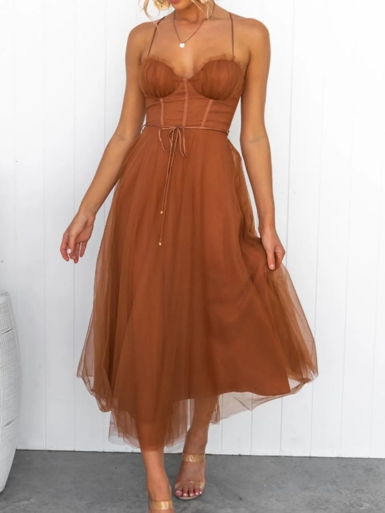 Sweetheart Neck Tulle Midi Dress - Blushé Belle