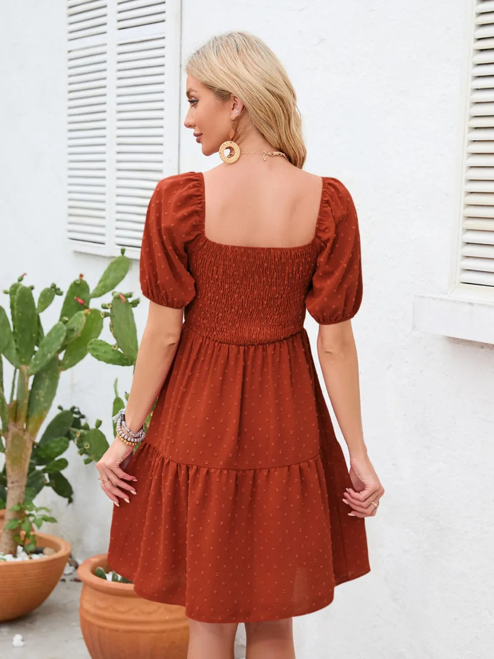 Swiss Dot Smocked Square Neck Dress - Blushé Belle