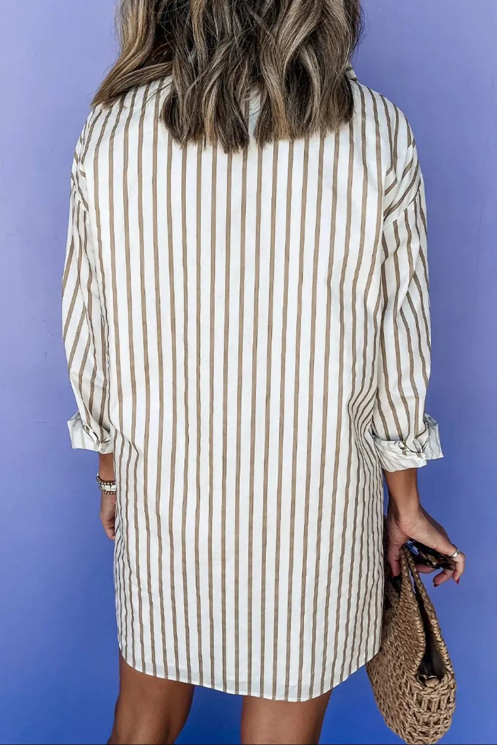 Striped Long Sleeve Mini Shirt Dress - Blushé Belle