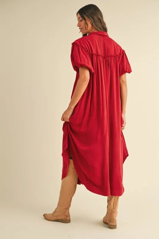 Annie Wear Mineral Washed Button Down Puff Sleeve Shirt Dress - Blushé Belle