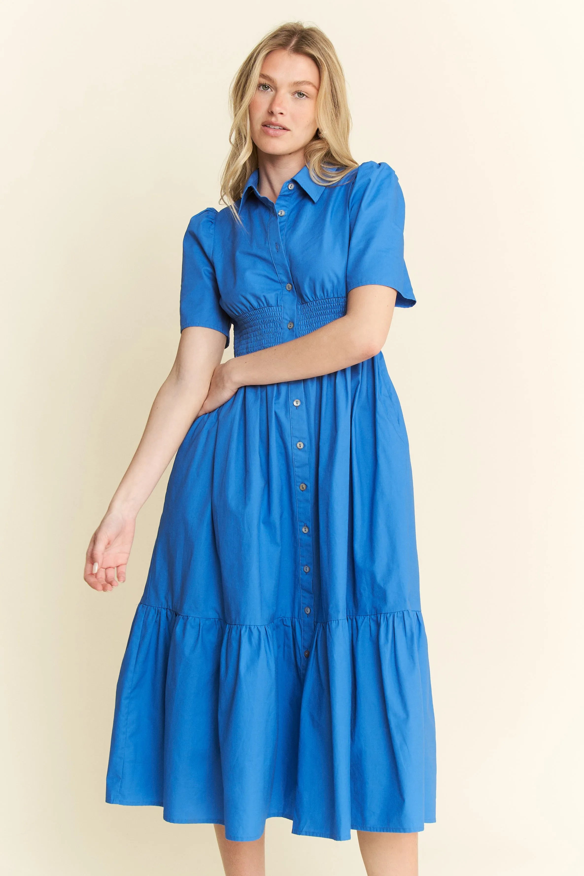 Jade By Jane Short Sleeve Button Down Midi Dress - Blushé Belle
