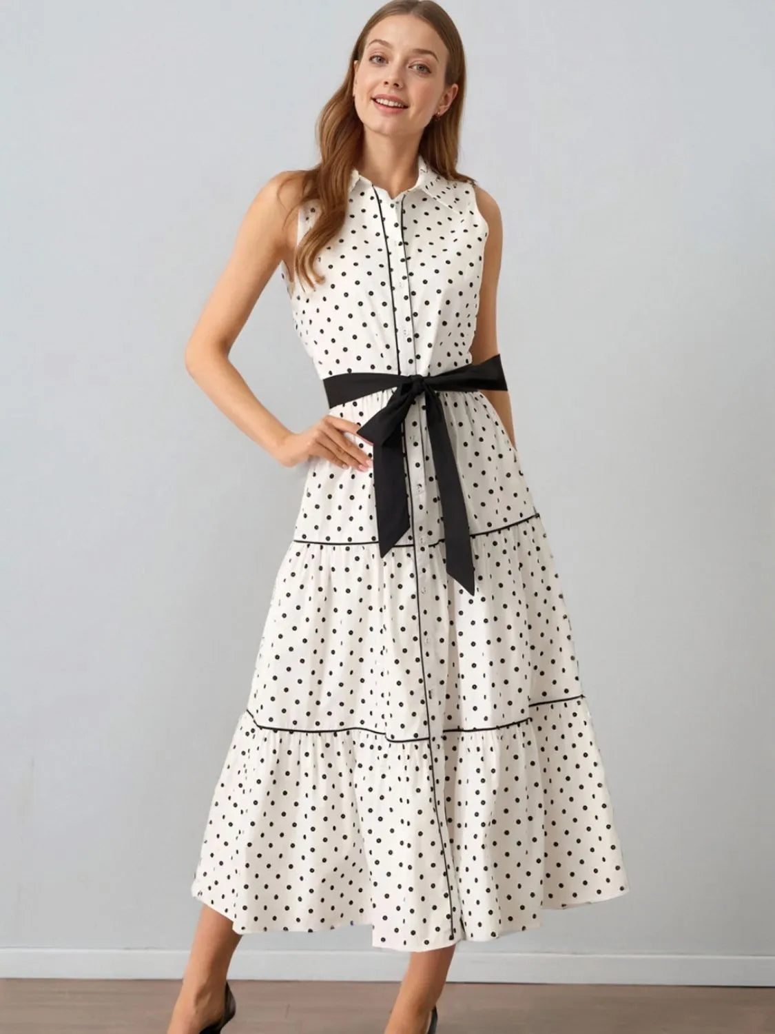Polka Dot Sleeveless Midi Shirt Dress - Blushé Belle