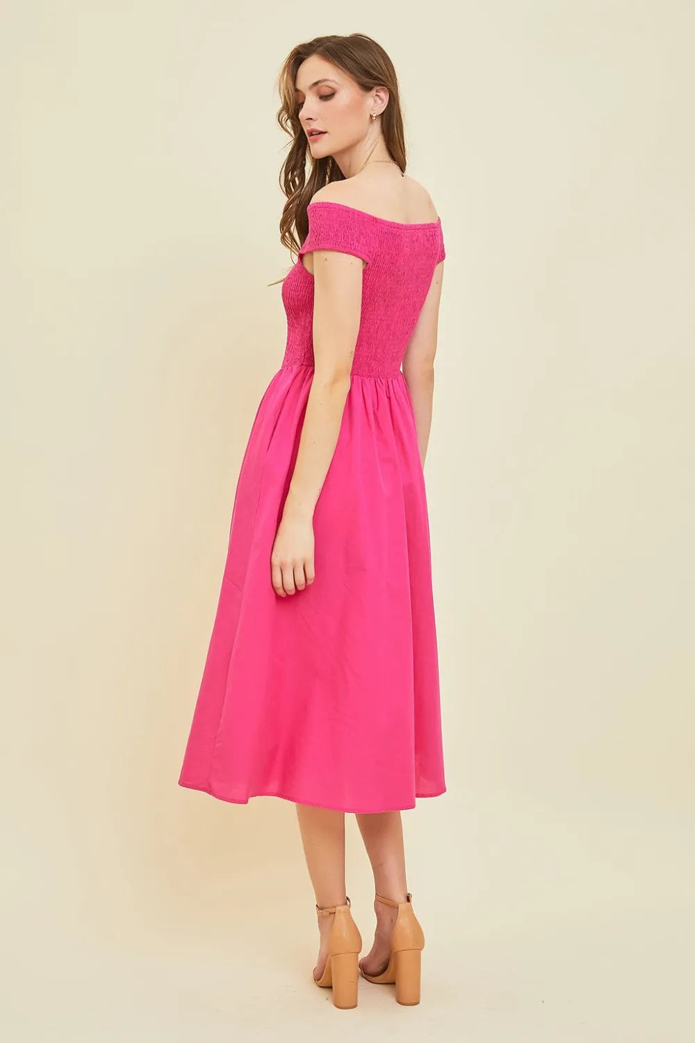 HEYSON Off-Shoulder Smocked Midi Dress - Blushé Belle