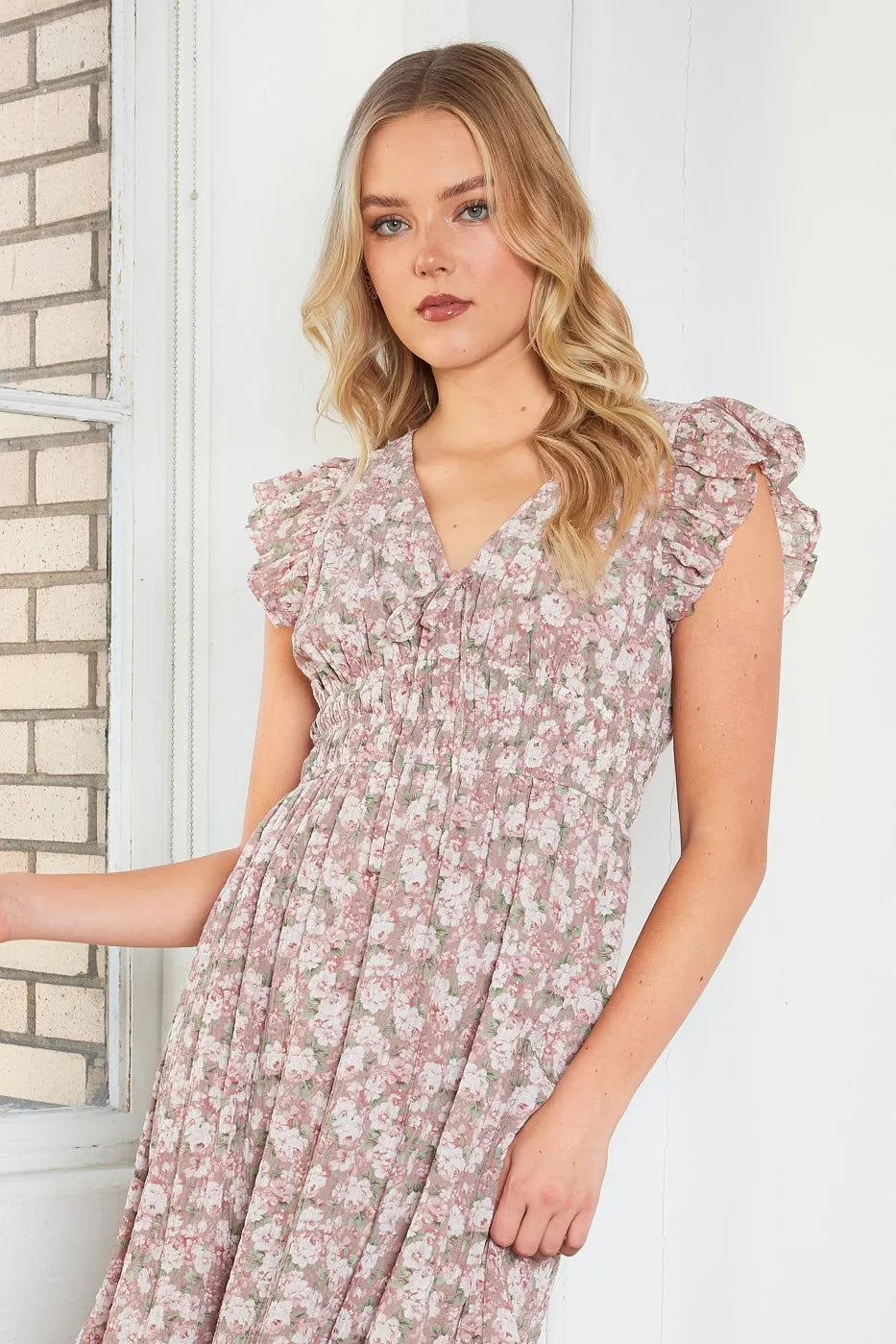 Mittoshop Flower Print Ruffle Cap Sleeve V-neck Midi Dress - Blushé Belle