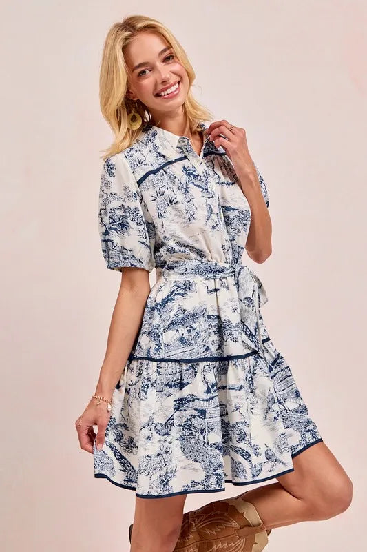 BiBi Woven Printed Tiered Dress - Blushé Belle