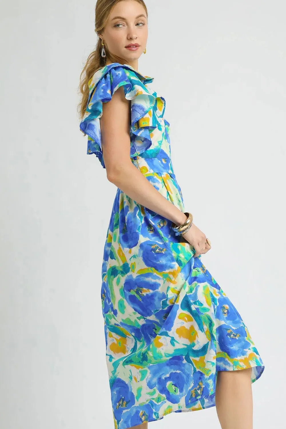 Umgee Floral Ruffled Cap Sleeve Midi Dress - Blushé Belle