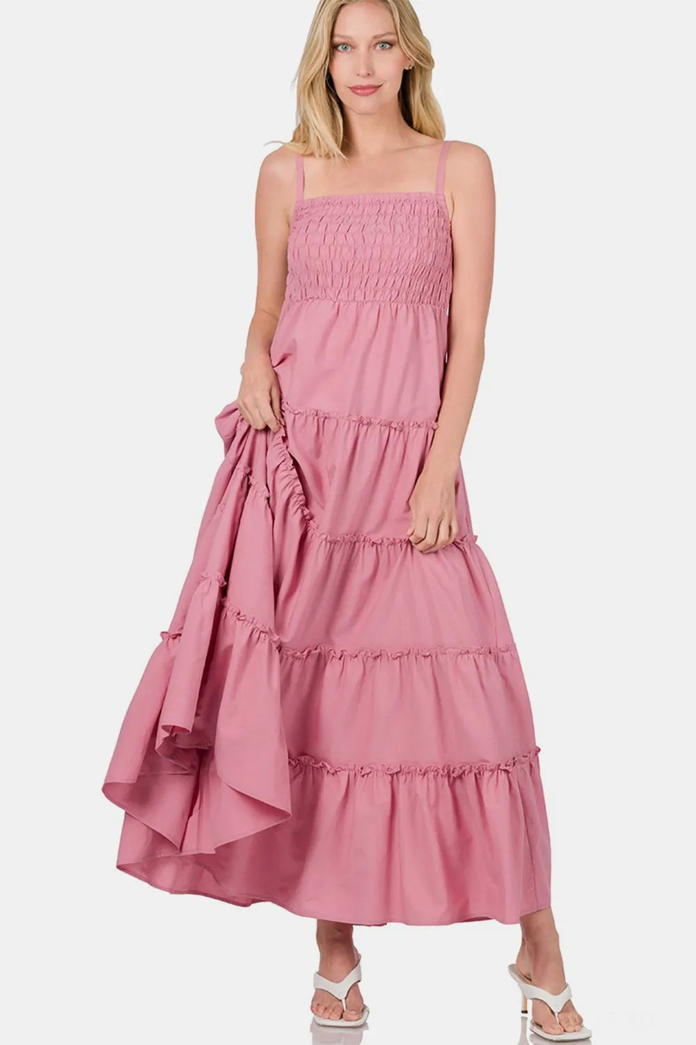 Zenana Woven Smocked Tiered Cami Maxi Dress - Blushé Belle