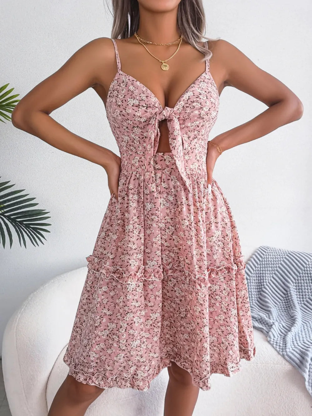 Frill Ditsy Floral Spaghetti Strap Mini Dress - Blushé Belle